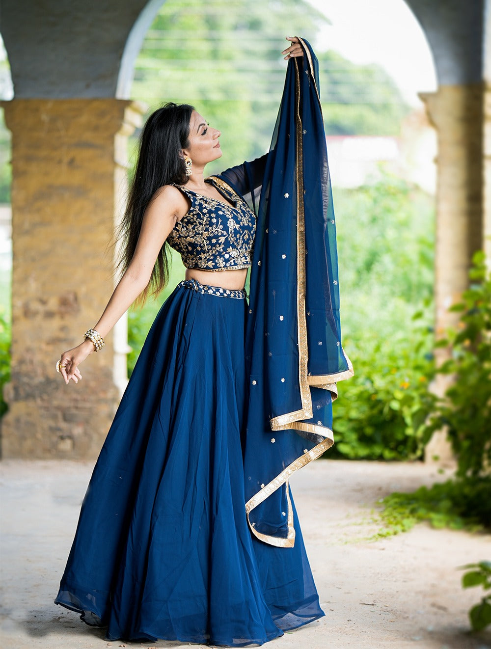 Navy blue sequins work chaniya choli
