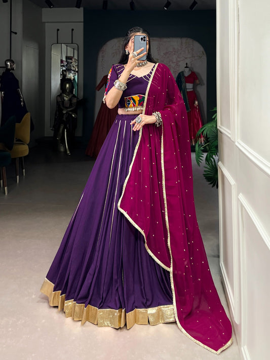 Purple color gamthi work lehenga