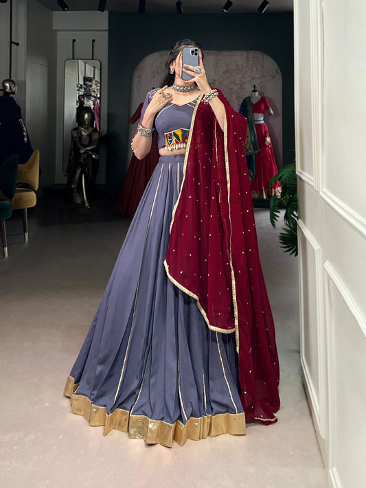Dark blue color rayon lehenga choli