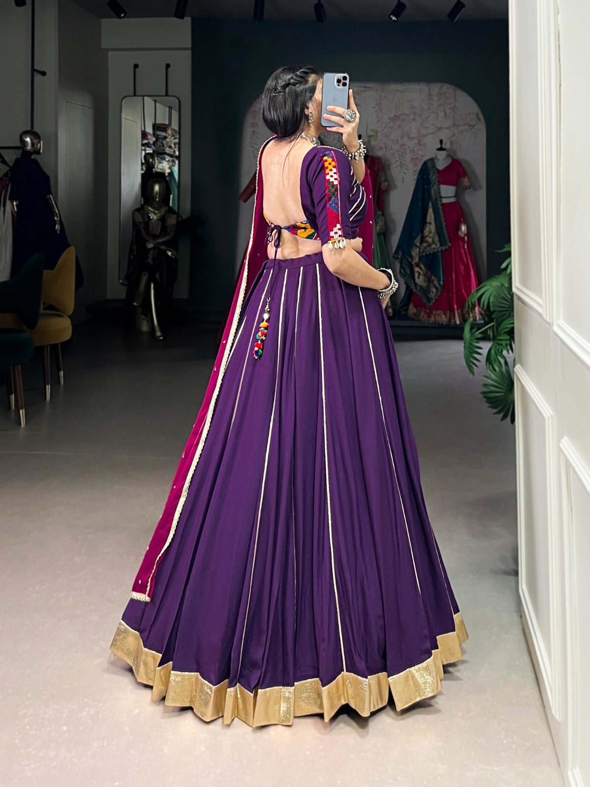 Garba wear purple color lehenga