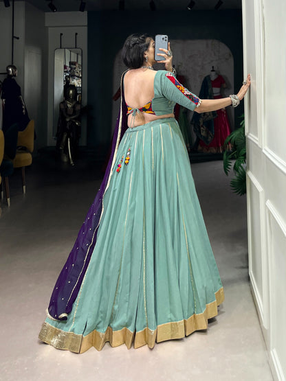 Green color rayon lehenga choli for women