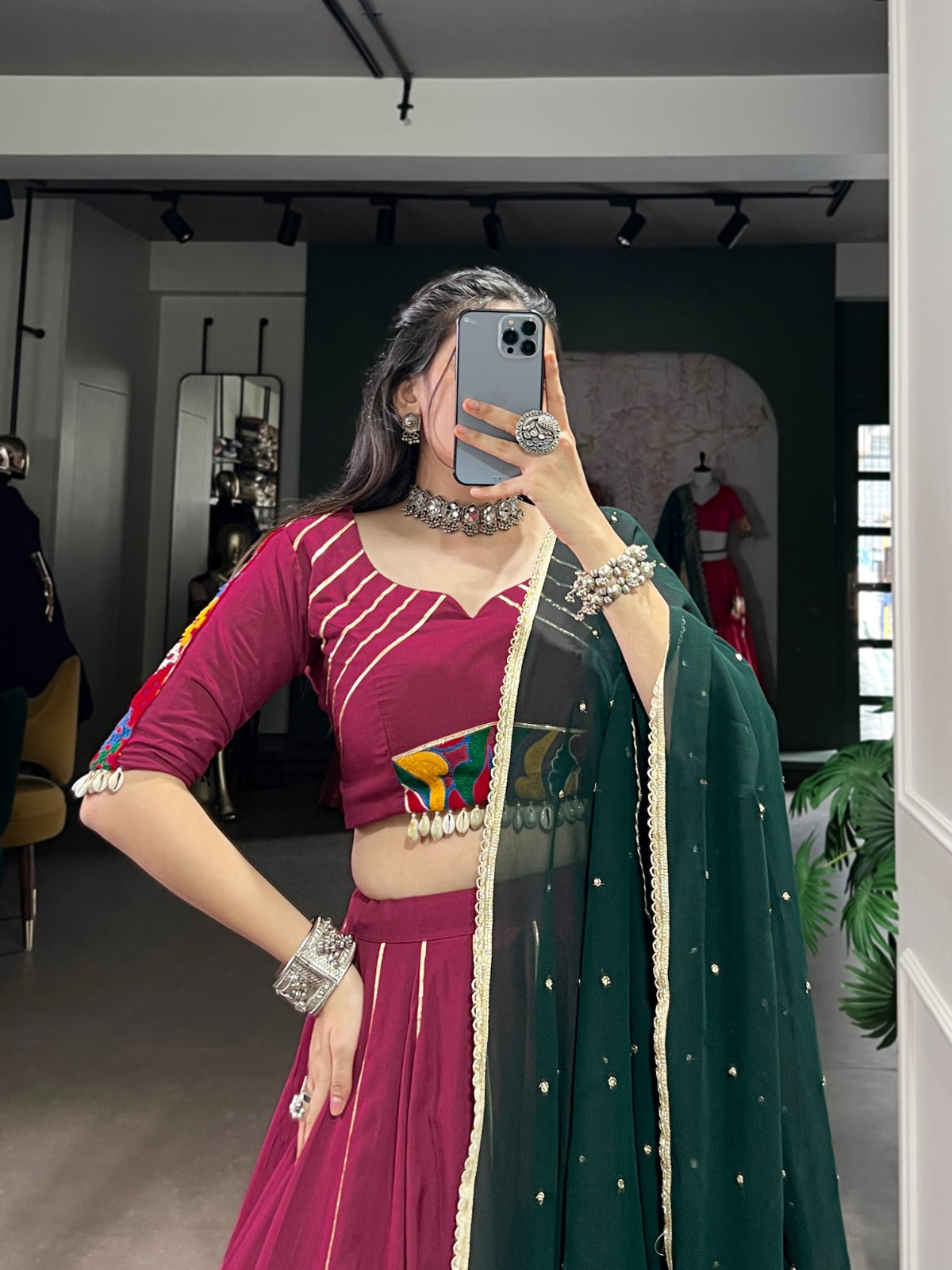 Pink color rayon chaniya choli