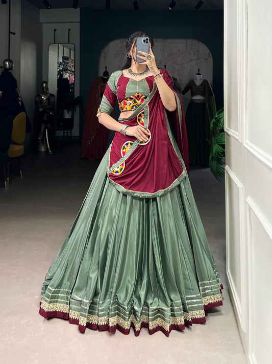 Green color silk crepe ghagra choli
