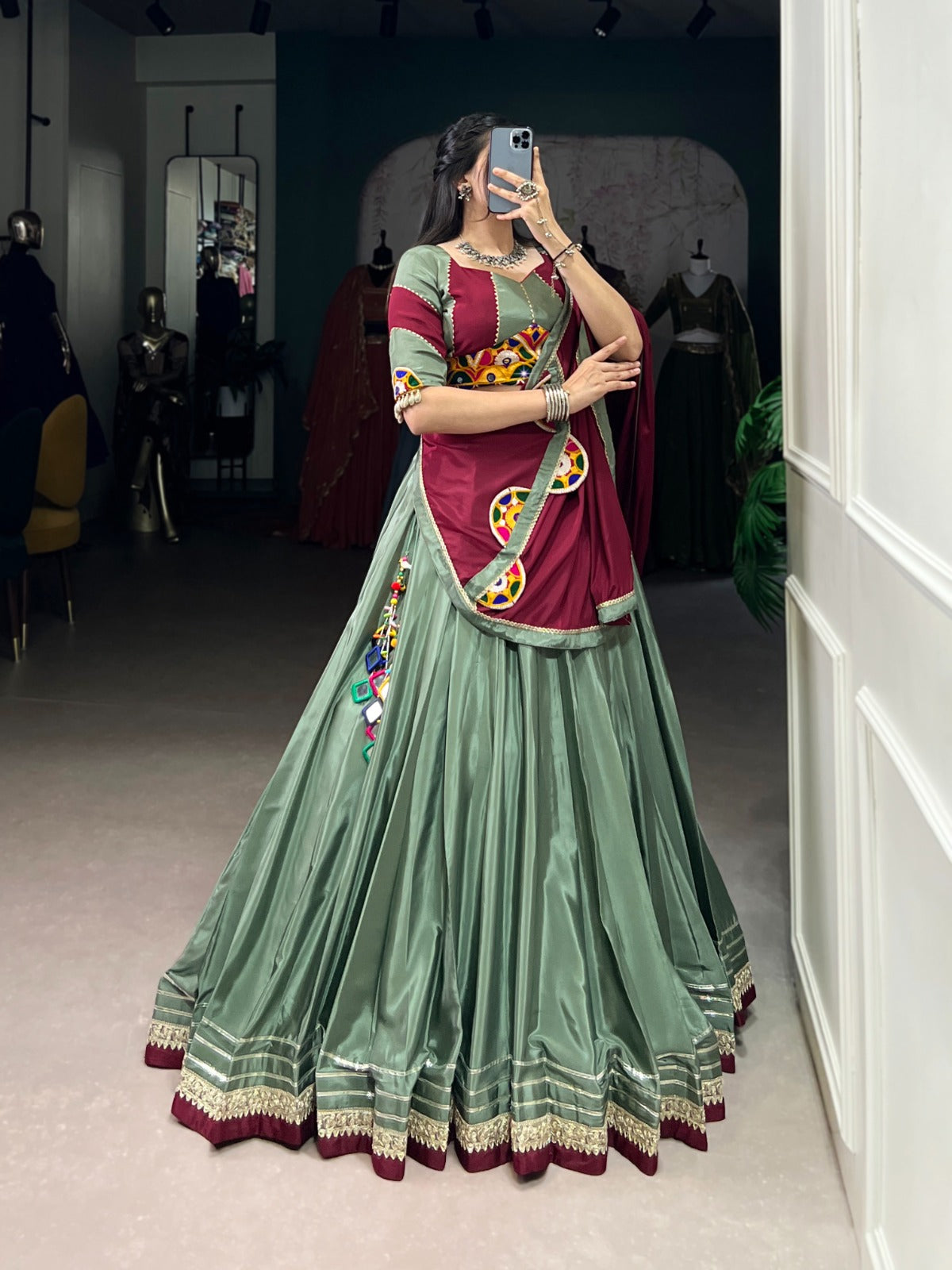 Green navratri lehenga choli for women online
