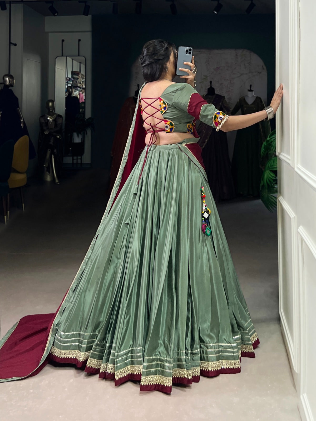 Green color designer lehenga