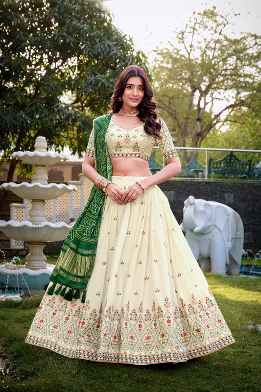 White color khadi cotton lehenga choli for women with dupatta
