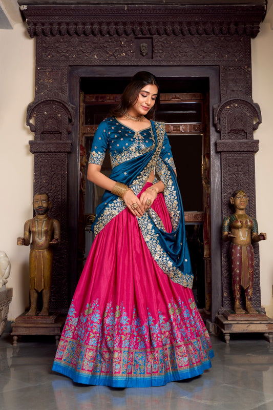 Pink color tussar silk lehenga choli 
