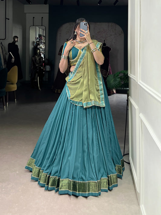 Teal color rayon lehenga choli USA