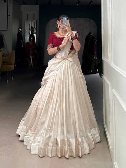 White poly tasar lehenga 