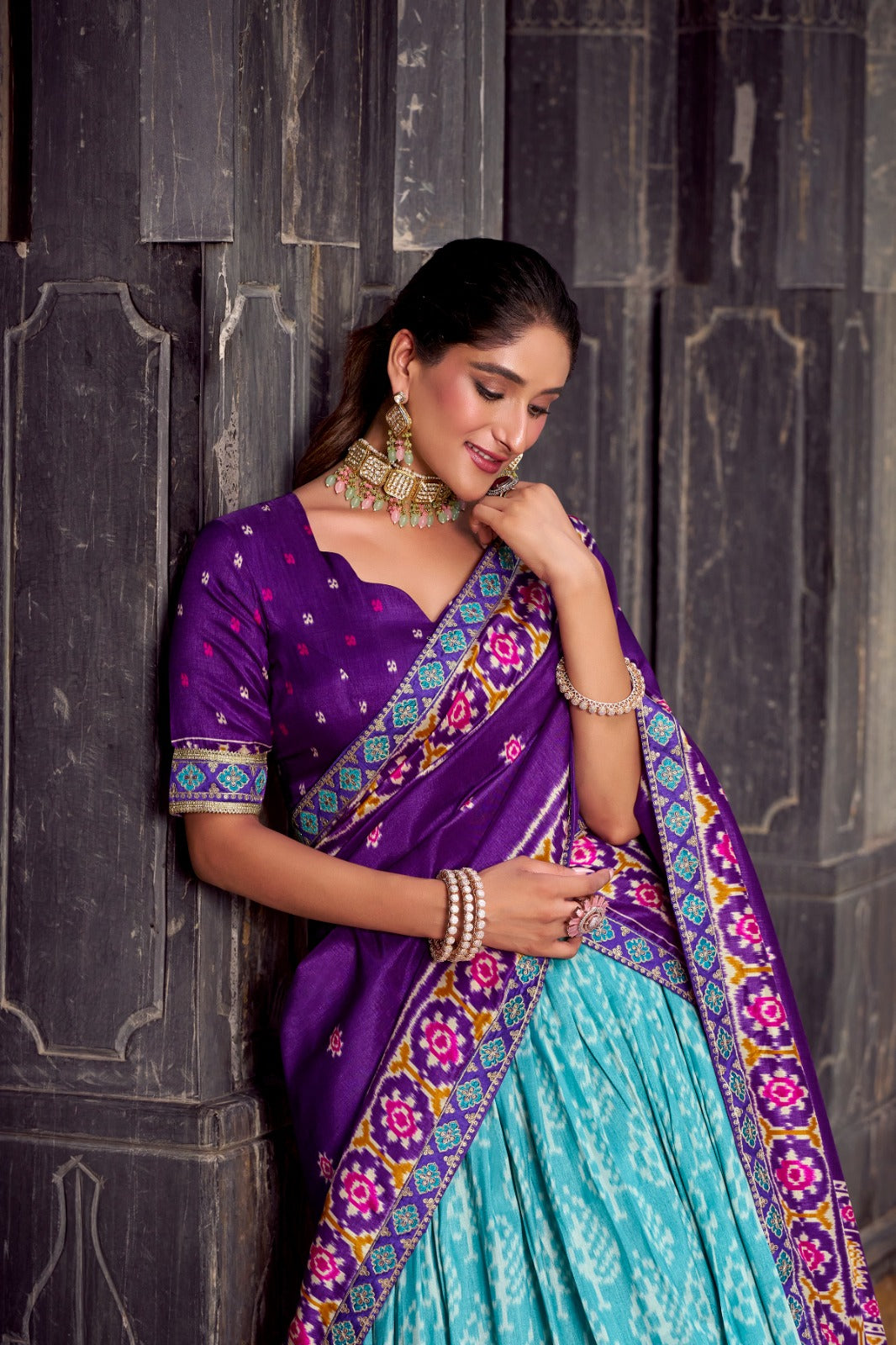 Ikkat printed blue color chaniya choli