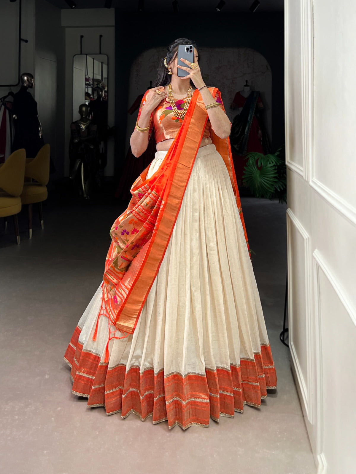 White vichitra silk lehenga choli with online