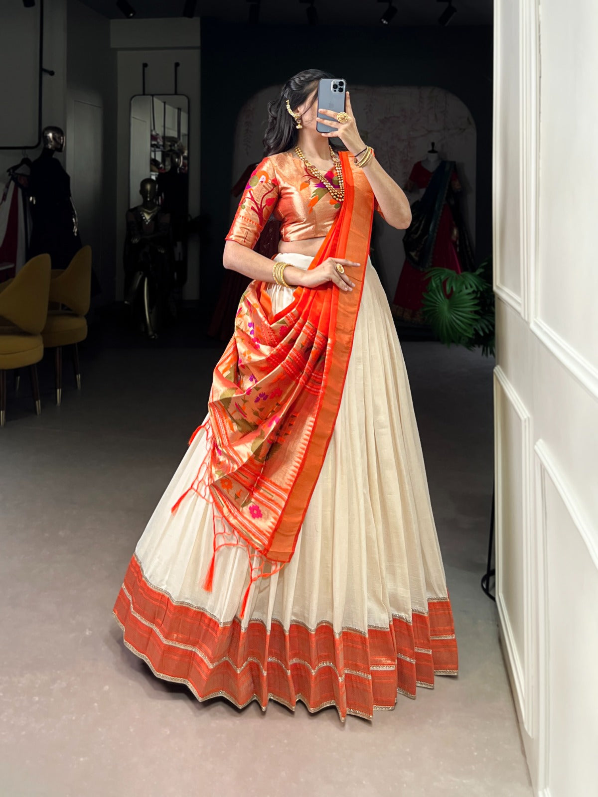 White zari weaving chaniya choli 