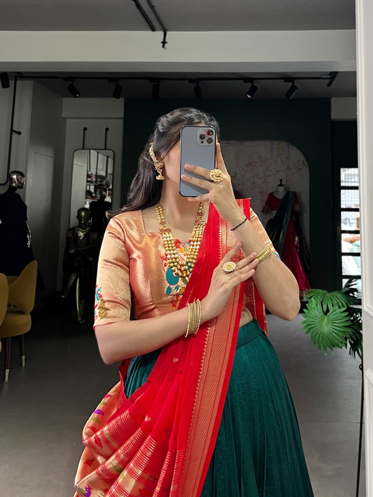 Green silk lehenga for engagement 