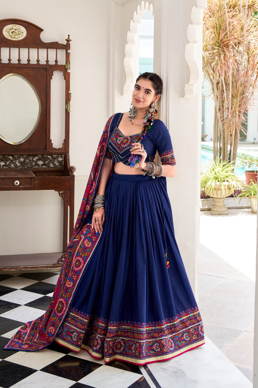 Blue color tussar silk lehenga 