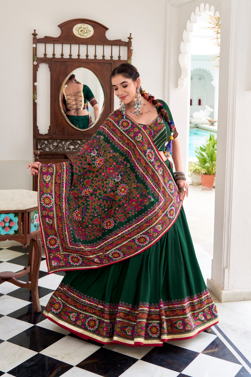 Green color tussar silk lehenga choli 