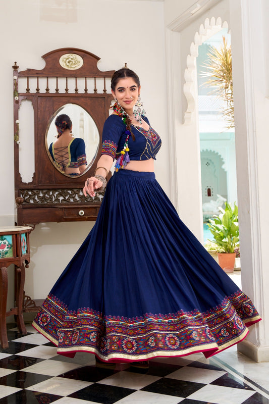 Navy blue gamthi print chaniya choli