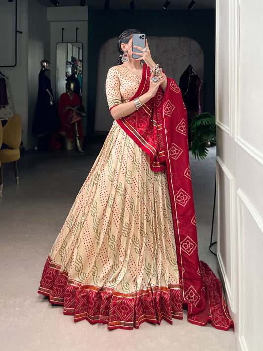 Beige tasar silk lehenga choli for women