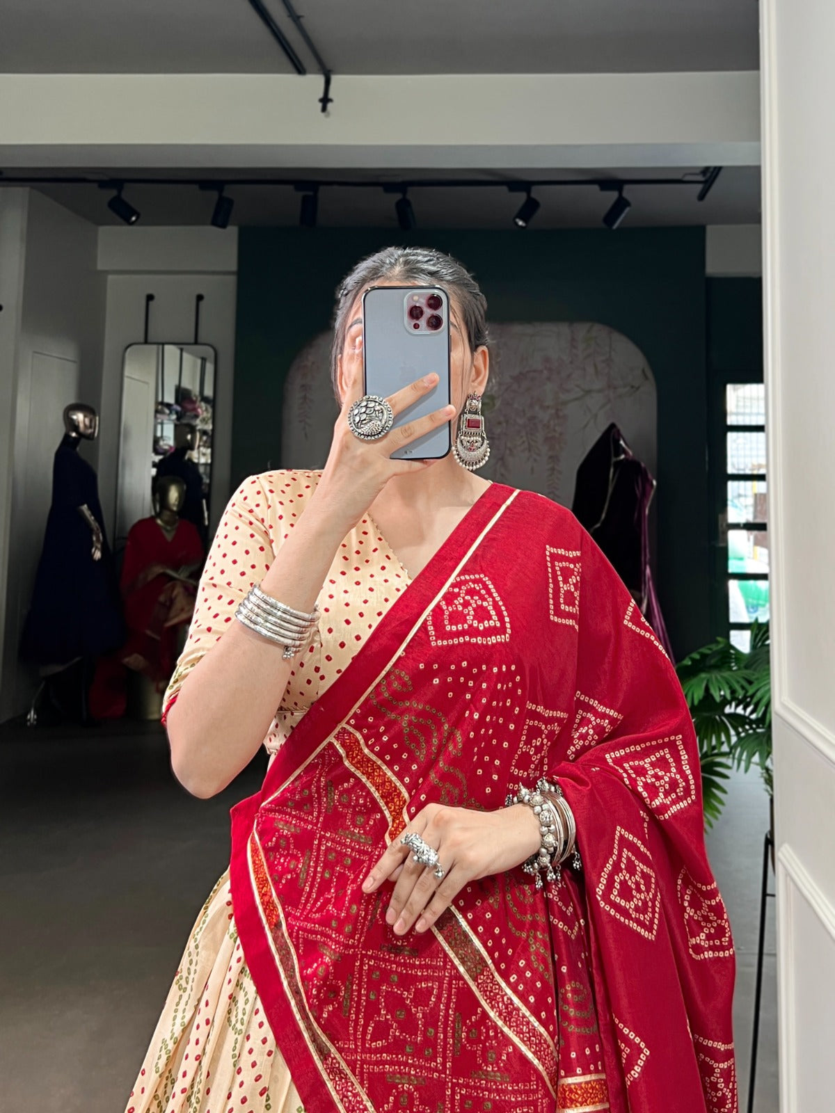 Beige color bandhej printed ghagra choli 