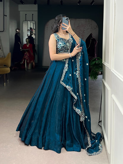 Blue sequins work lehenga choli for women 