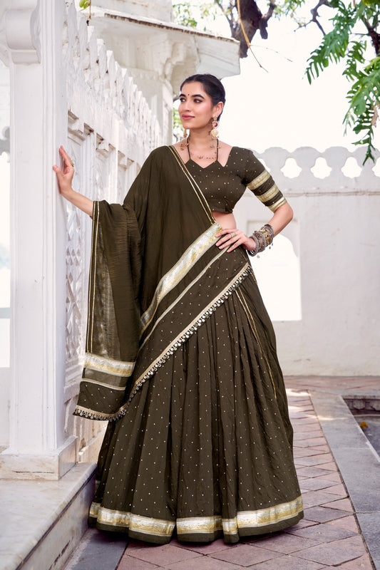 Mehendi color chanderi lehenga choli 