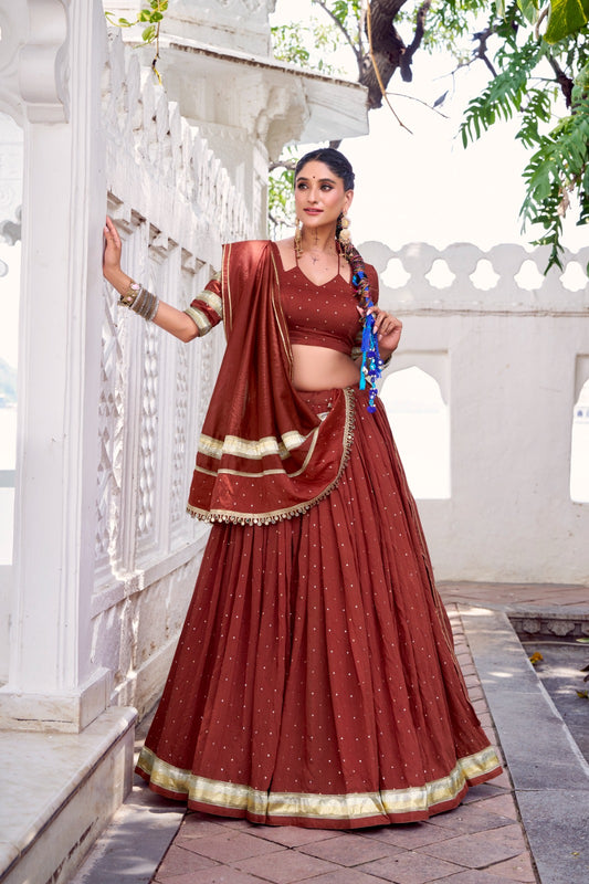Orange color chanderi lehenga 