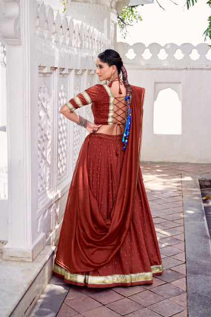 Orange chanderi lehenga for garba wear