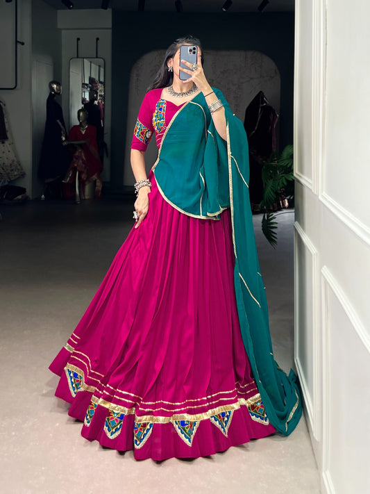 Pink rayon gamthi work lehenga choli 