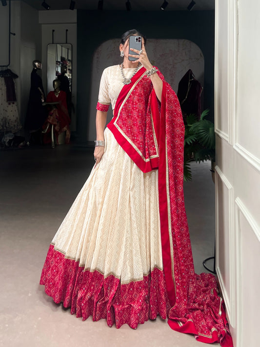 Off white color cotton lehenga choli 
