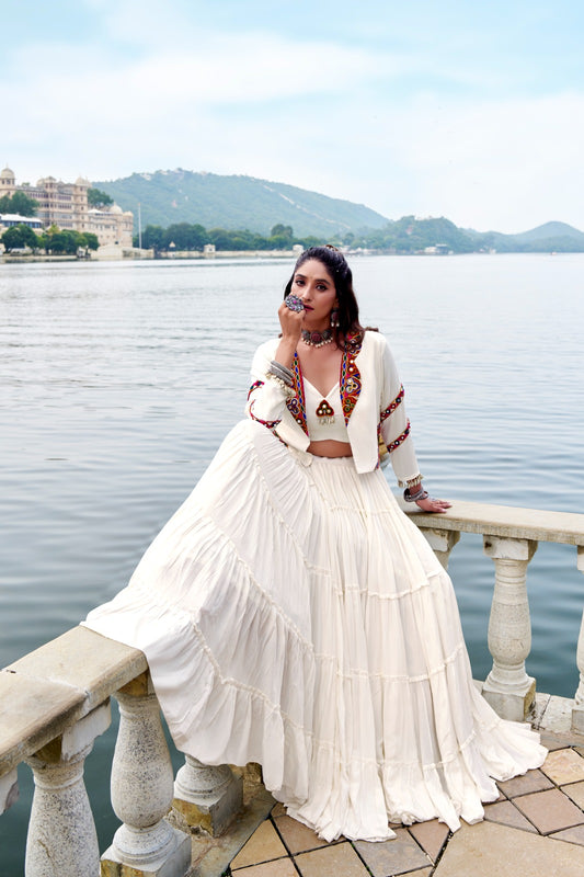 White color rayon lehenga choli for women