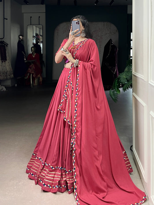 Pink color rayon mirror work chaniya choli 