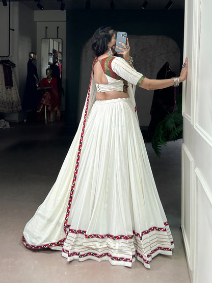 White rayon mirror work chaniya choli 