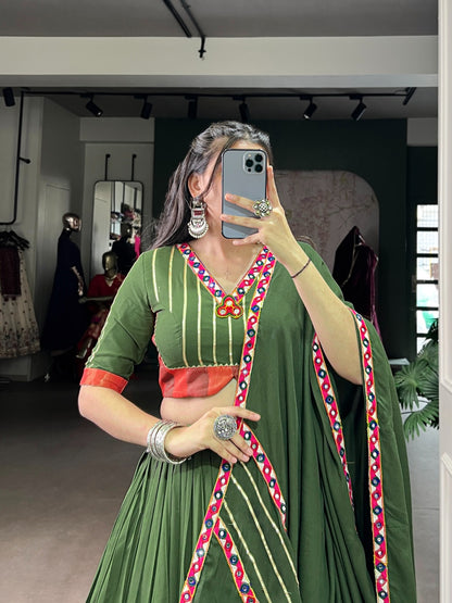 Green rayon lehenga choli for festive