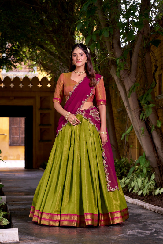 Green color kanchipuram lehenga choli 