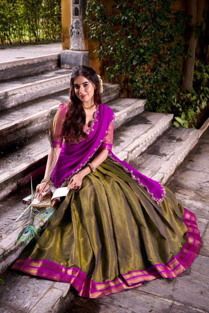 Pink color zari weaving lehenga choli 