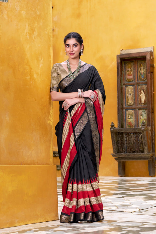 Black color poly cotton saree