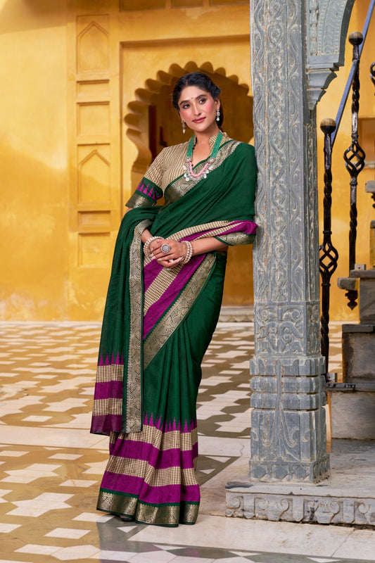 Wedding wear green color saree with blouse 