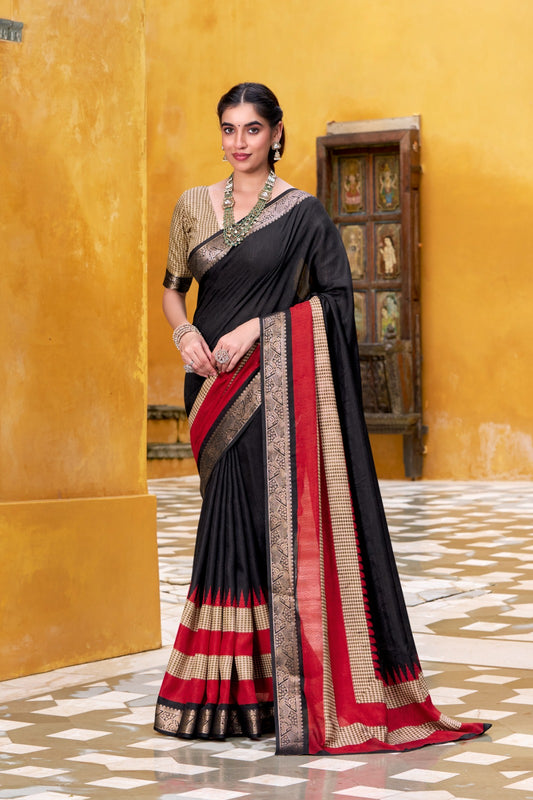 Black color printed saree with online