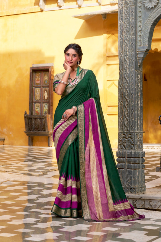 Green color poly cotton saree for women 