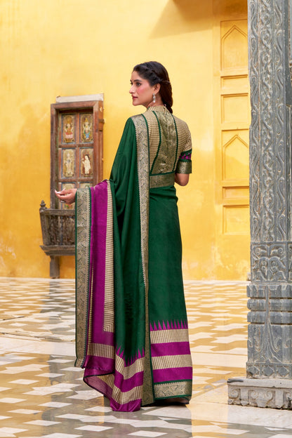 Green zari weaving saree with online 