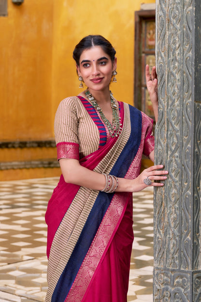 Pink printed saree for wedding 