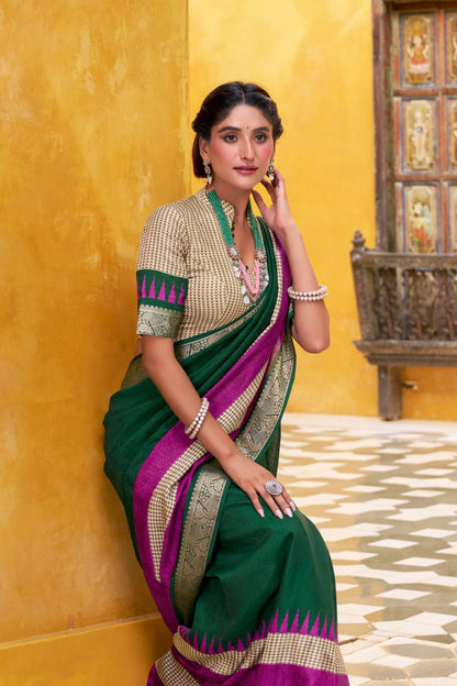 Green color printed sarees