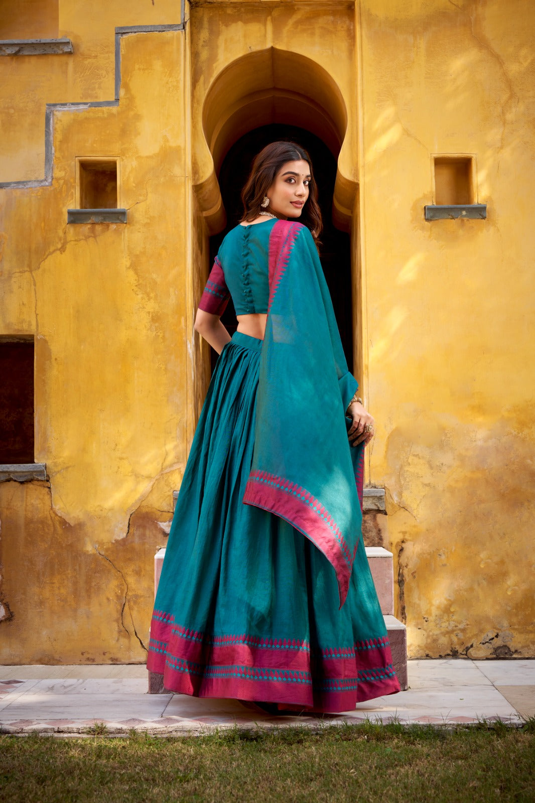 party wear teal chaniya choli