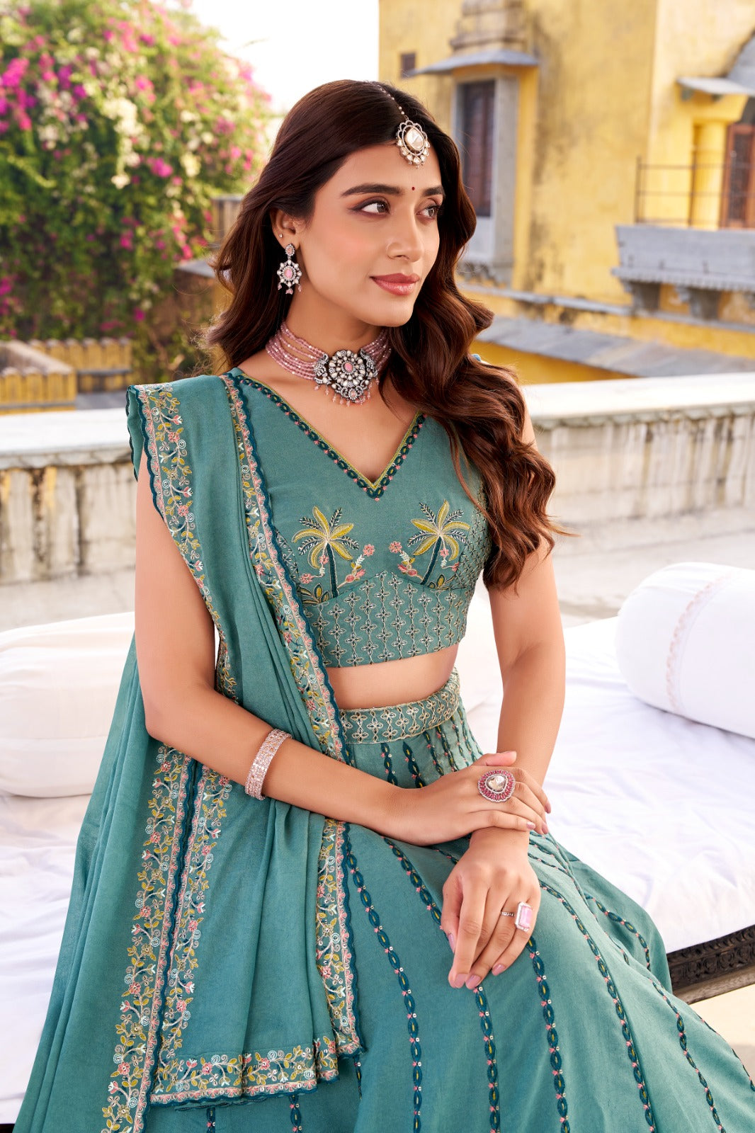 sky blue lengha choli with dupatta set for women near me