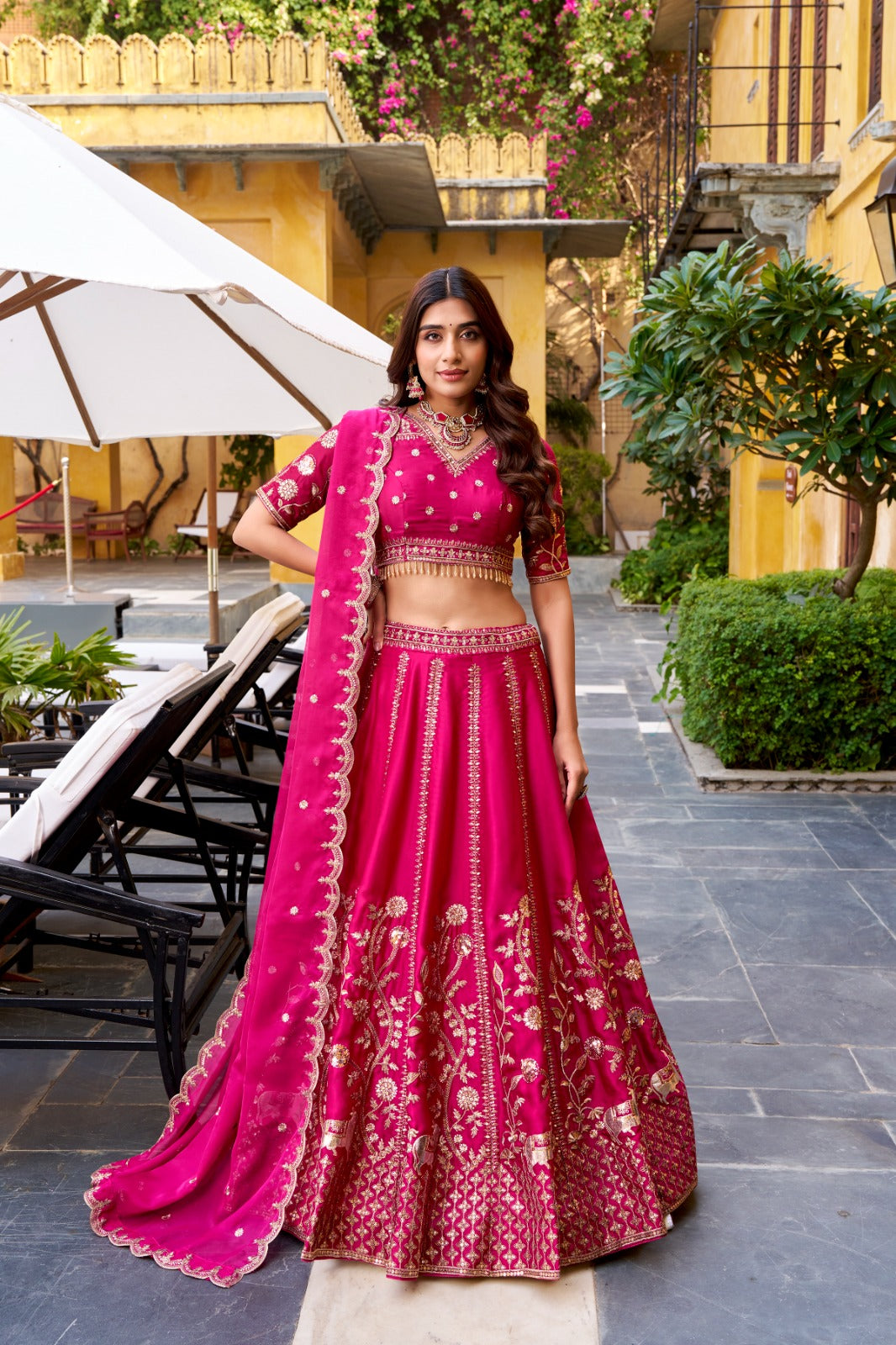 Rani Pink Silk Sequins Embroidered Work Lehenga Choli