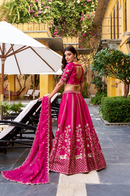 Rani Pink Silk Sequins Embroidered Work Lehenga Choli