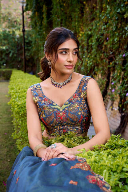 Teal Color Wedding Guest Lehenga Choli for Women