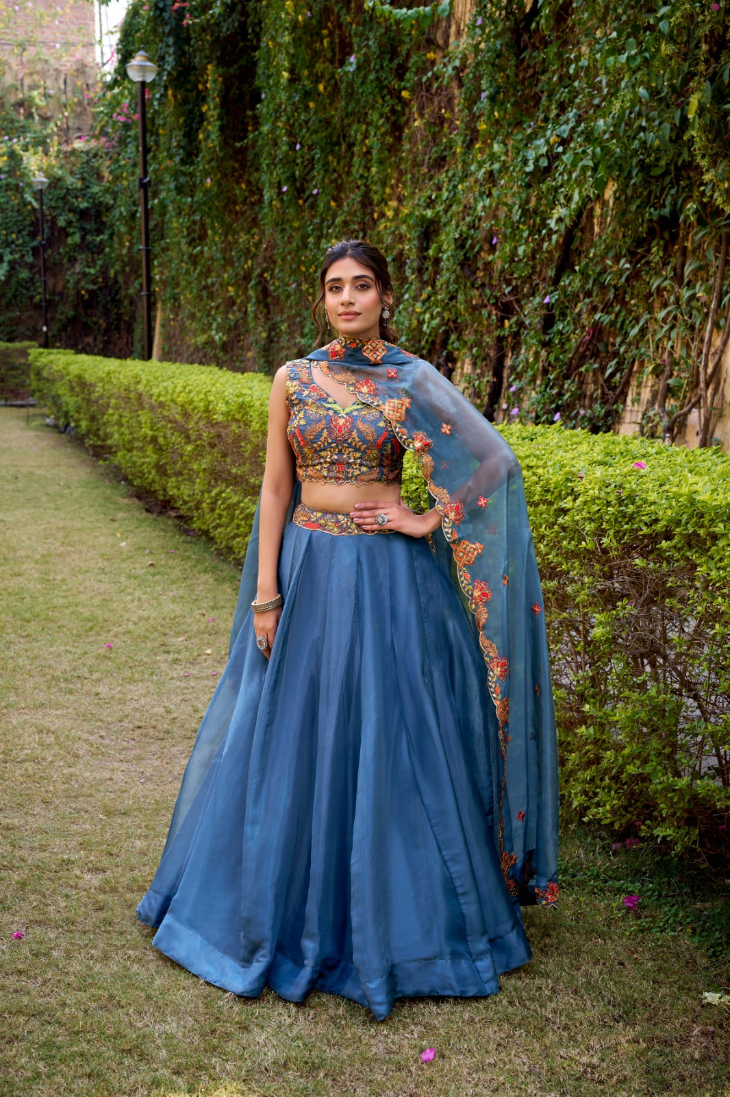 Teal Color Wedding Guest Lehenga Choli for Women
