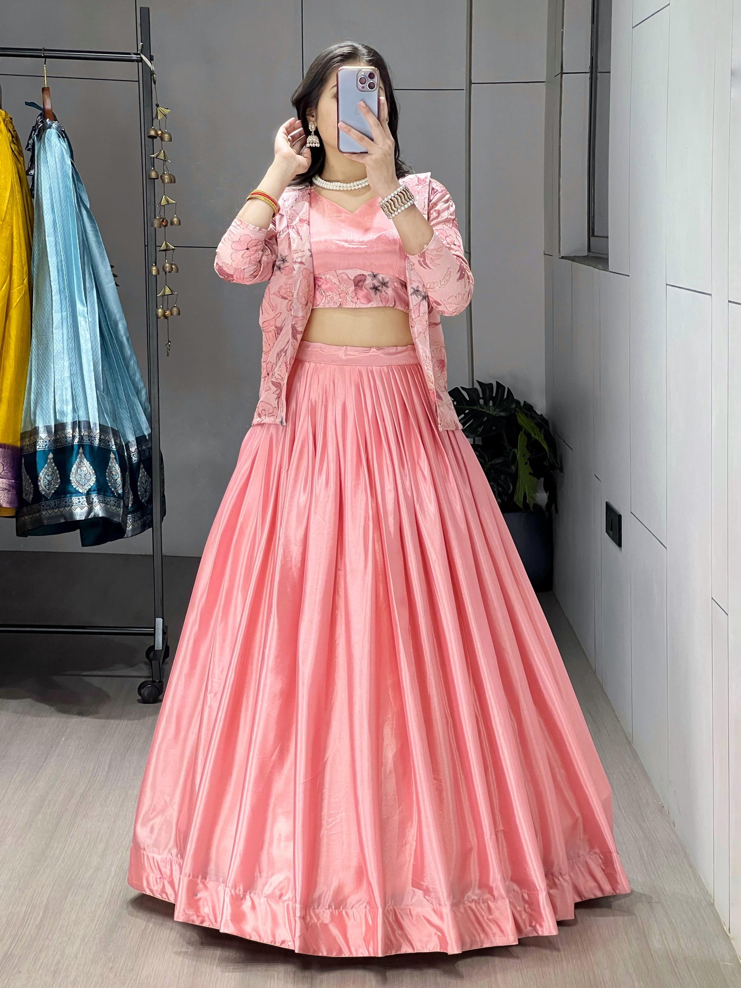 Indo Western Style Lehenga with Jacket for Wedding Guest