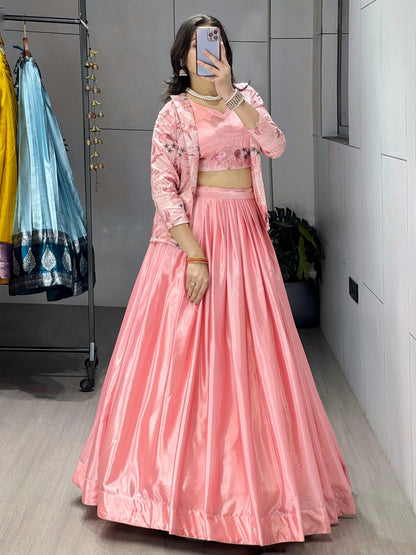Indo Western Style Lehenga with Jacket for Wedding Guest