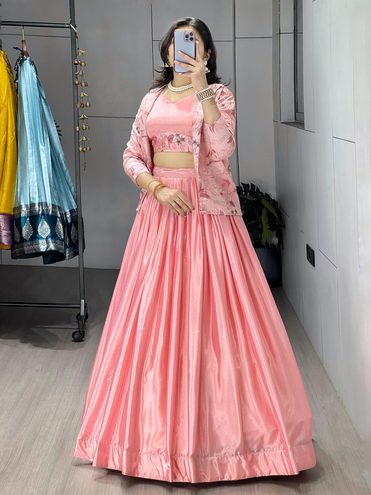Indo Western Style Lehenga with Jacket for Wedding Guest
